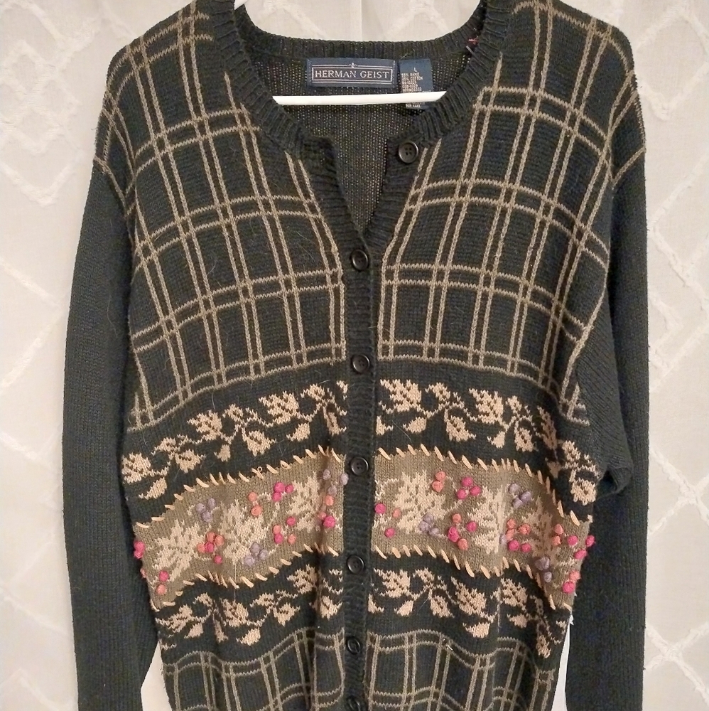 VINTAGE 90S HERMAN GEIST FLORAL CARDIGAN SWEATER / L